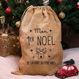 Hotte de Noël en jute "Mon...